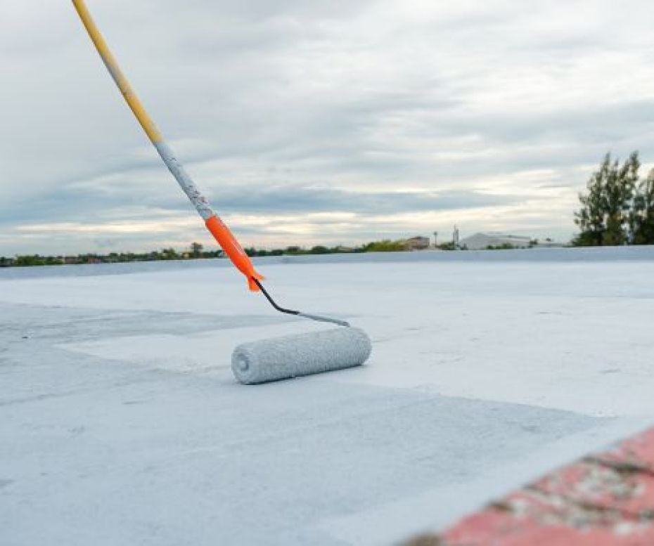 Pintor profesional aplicando pintura color terracota sobre pared blanca en interior de vivienda en Madrid
